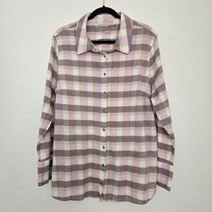 Soft Surroundings Kai Plaid‎ Button Down Shirt 2X Long Sleeve Purple